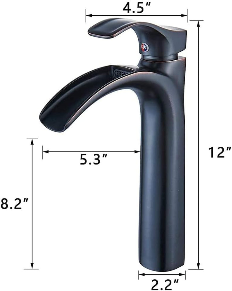 Tall Bathroom Vessel Sink Faucet Waterfall 12 Inch Solid Brass Oil Rubbed Bronze