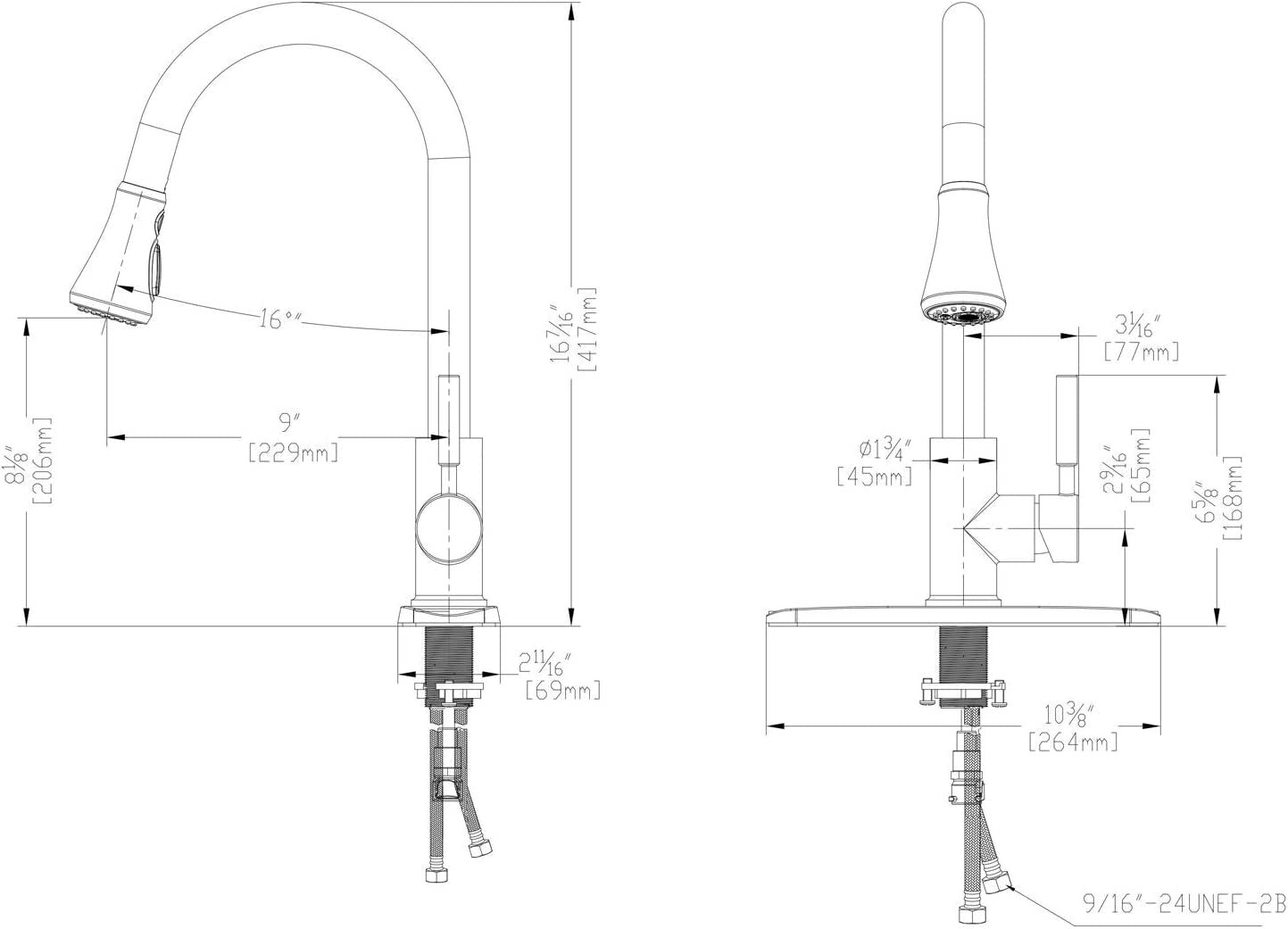 Pull down Kitchen Faucet with Sprayer High Arc W/ Three Working Modes Fit for 1 & 3 Hole, Oil Rubbed Bronze