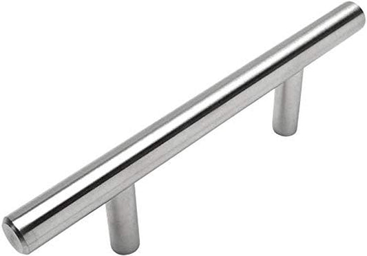 10 Pack True Solid Stainless Steel Construction 3/8 Inch Slim Line Euro Style Cabinet Hardware Bar Handle Pulls - 2.5" Hole Centers