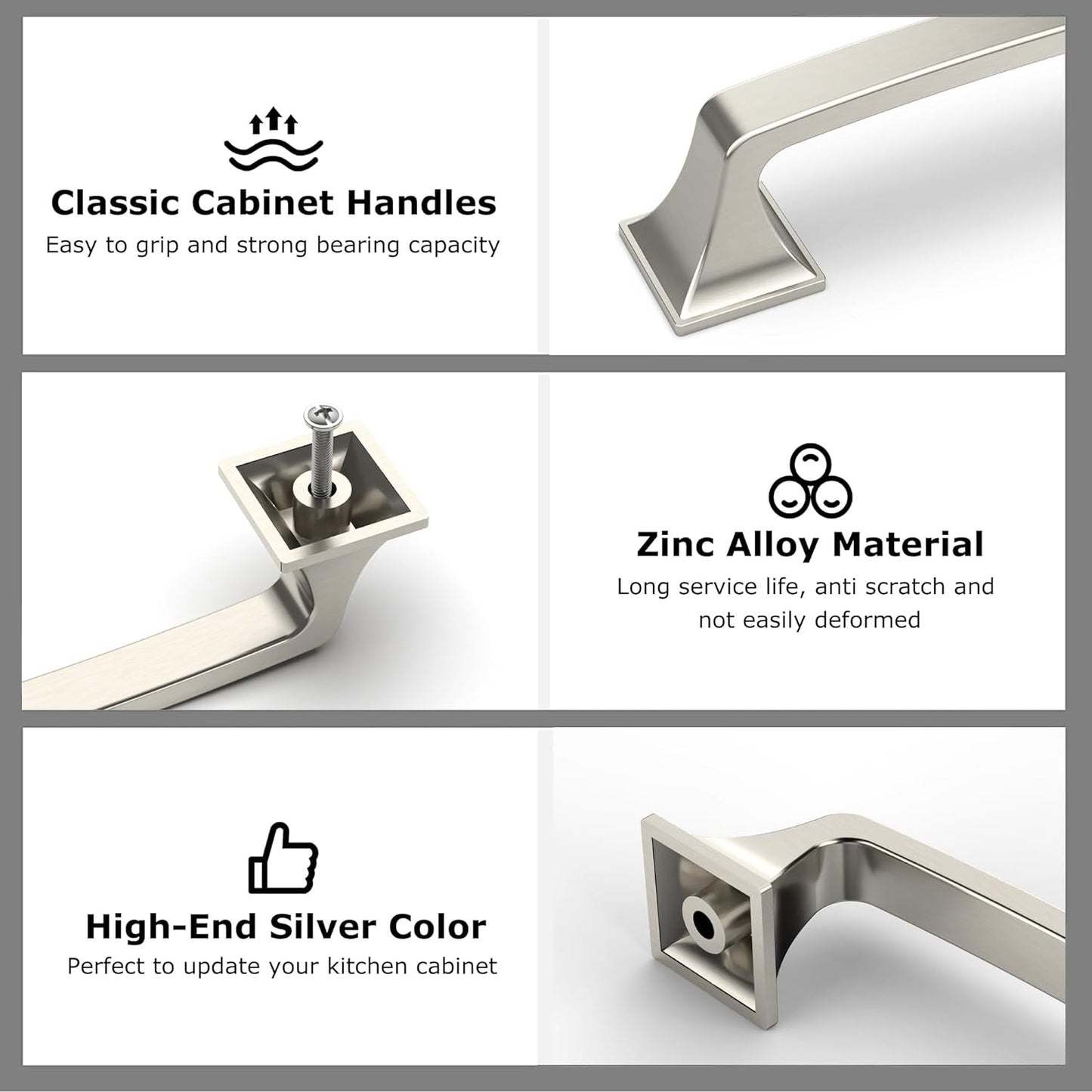 Kitchen Cabinet Handles/ pulls 5 Inch Hole Center Brushed Nickel Drawer Pulls Pack of 5