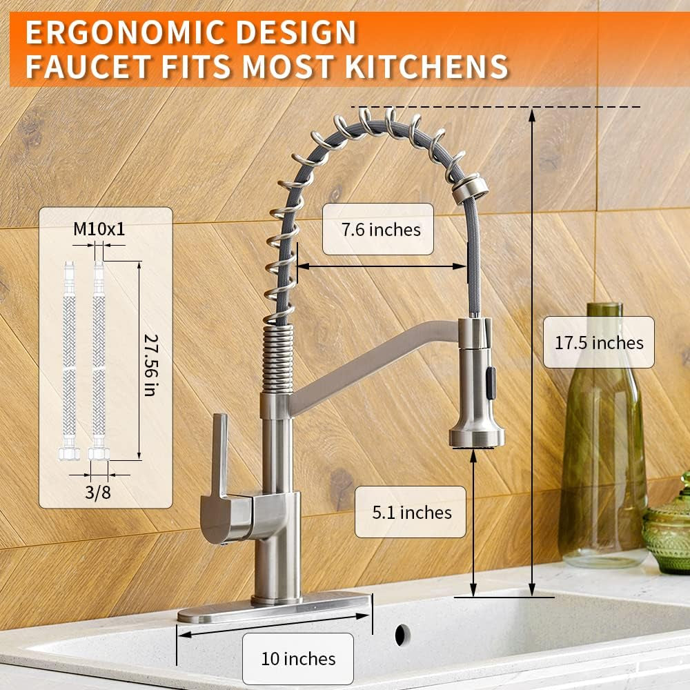 Brushed Nickel Kitchen Sink Faucets with Pull down Sprayer Single Handle Single Hole Faucet 