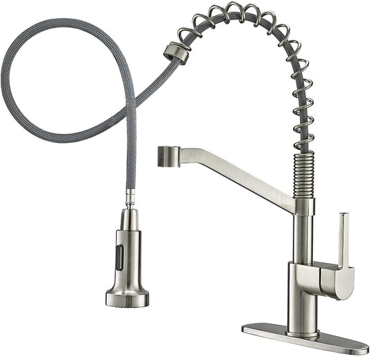 Brushed Nickel Kitchen Sink Faucets with Pull down Sprayer Single Handle Single Hole Faucet 