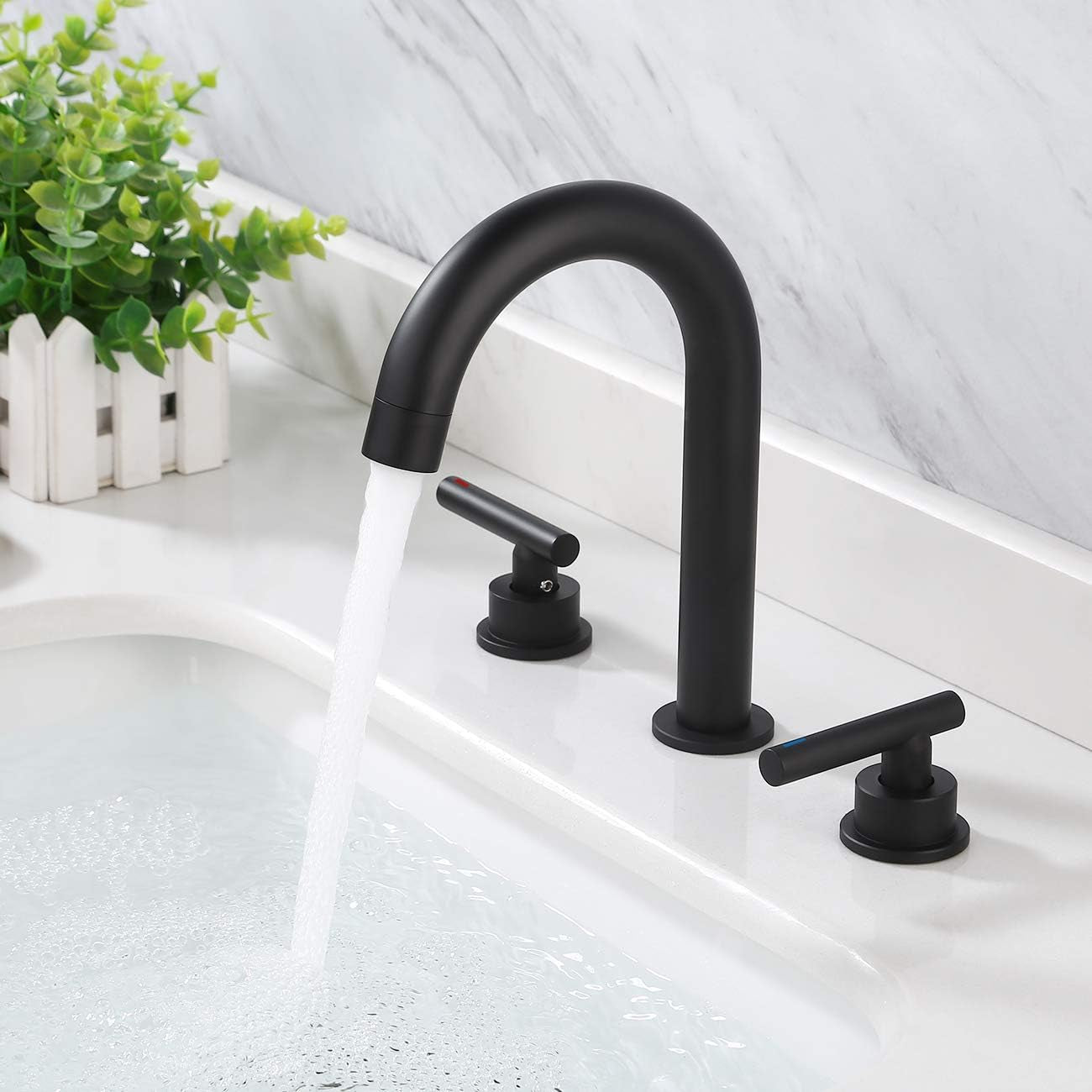 Black Bathroom Sink Faucet 3 Hole 8-Inch Widespread Bathroom Faucet