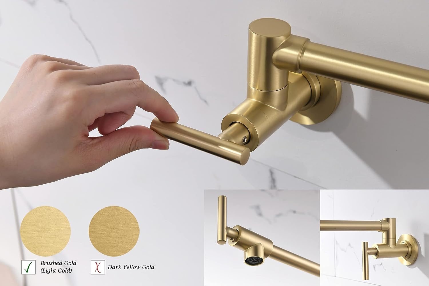 Solid Brass Pot Filler, Wall Mount Commercial Pot Filler Faucet in Brushed Gold