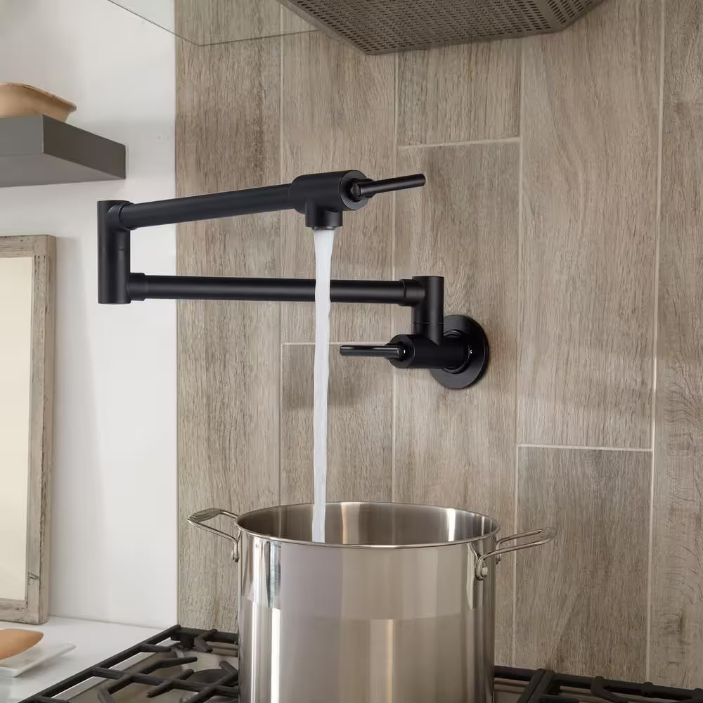 Wall Mount Pot Filler Faucet Double-Handle in Matte Black