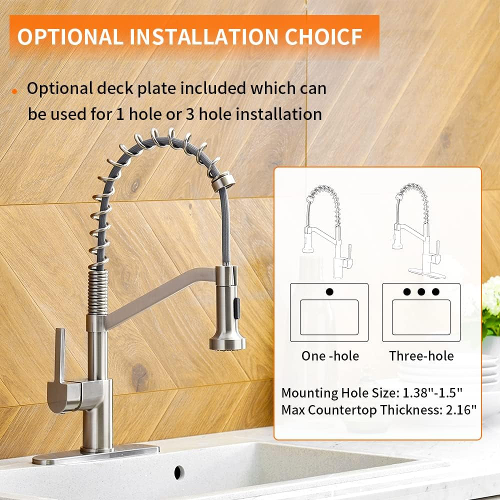 Brushed Nickel Kitchen Sink Faucets with Pull down Sprayer Single Handle Single Hole Faucet 