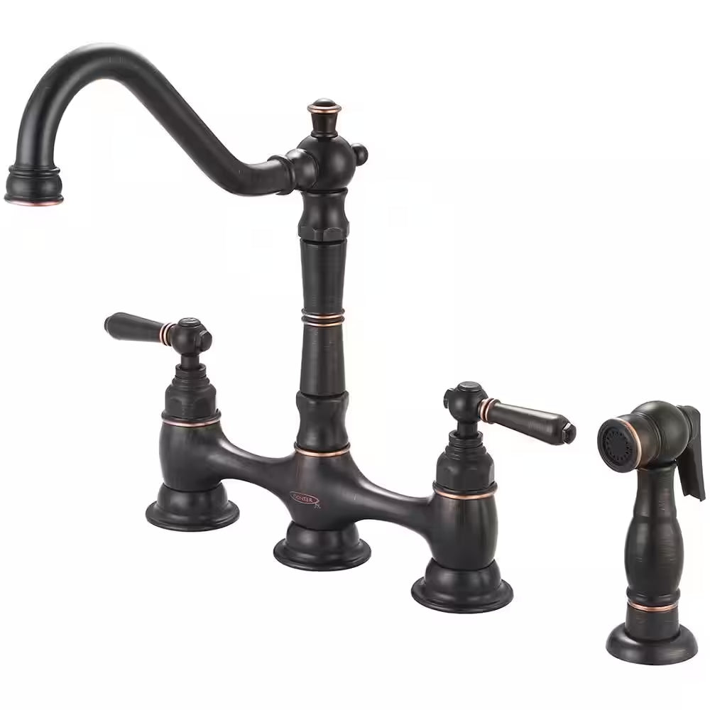 2-Handle Bridge style Kitchen Faucet with Side Sprayer in Moroccan Bronze