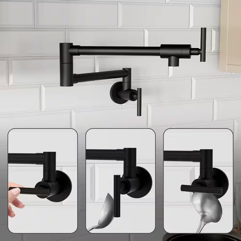 Wall Mount Pot Filler Faucet Double-Handle in Matte Black