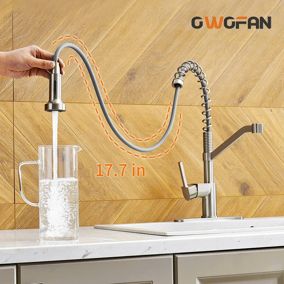 Brushed Nickel Kitchen Sink Faucets with Pull down Sprayer Single Handle Single Hole Faucet 