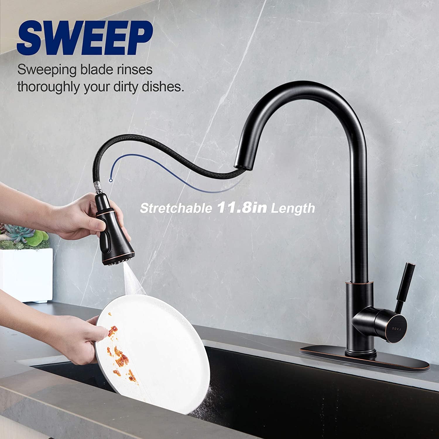 Pull down Kitchen Faucet with Sprayer High Arc W/ Three Working Modes Fit for 1 & 3 Hole, Oil Rubbed Bronze