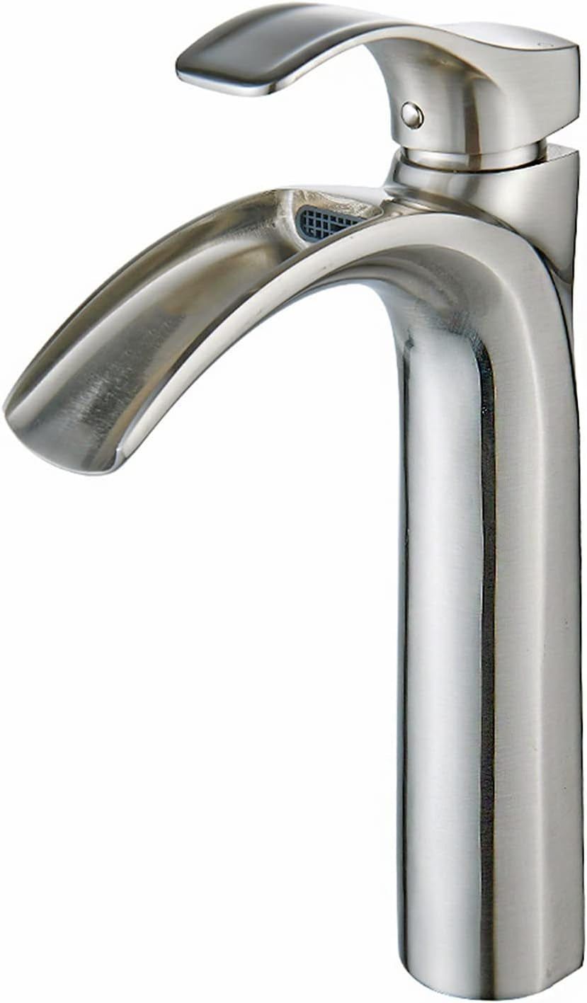 Modern Tall Widespread Brushed Nickel Single Handle Single Hole Waterfall Faucet