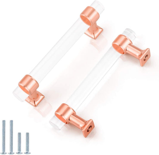 6 Pack Rose Gold Handles Acrylic Drawer Pulls Modern T Bar Drawer Pull Clear Acrylic 