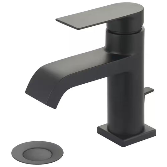 Single Hole Single-Handle Bathroom Faucet with Brass Drain in Matte Black