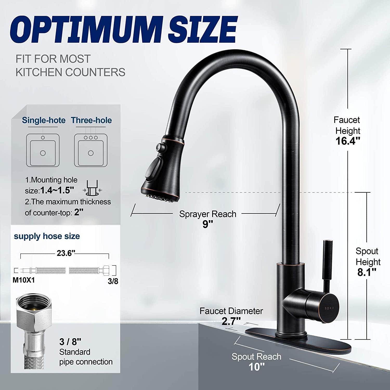 Pull down Kitchen Faucet with Sprayer High Arc W/ Three Working Modes Fit for 1 & 3 Hole, Oil Rubbed Bronze