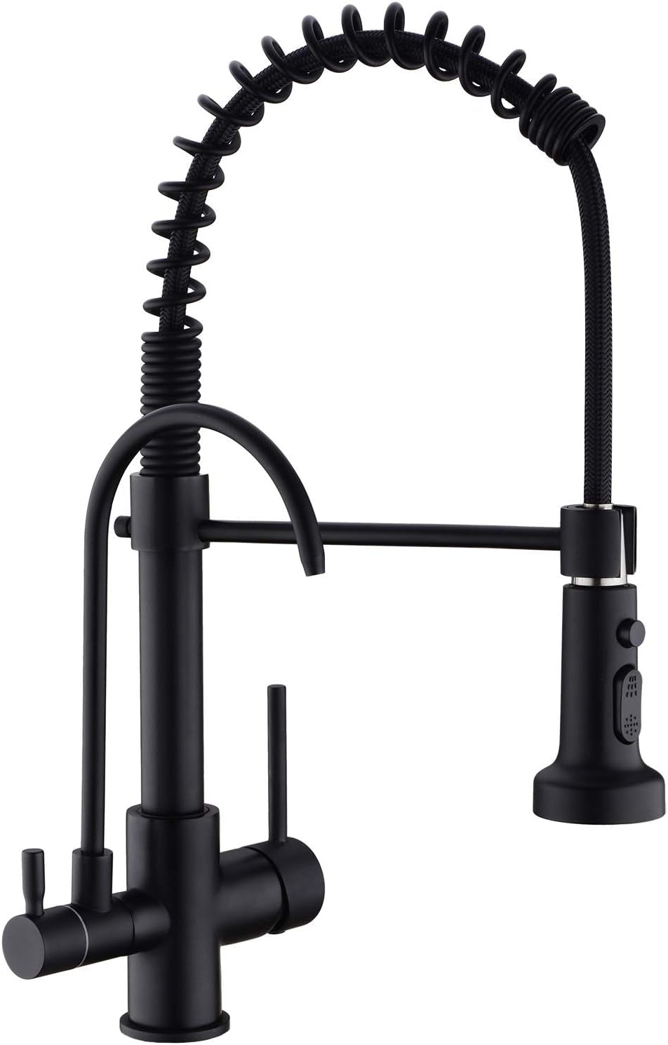 Kitchen Faucet, Commercial 3 in 1 Spring Black High Arc Single Hole Pull down Sprayer 