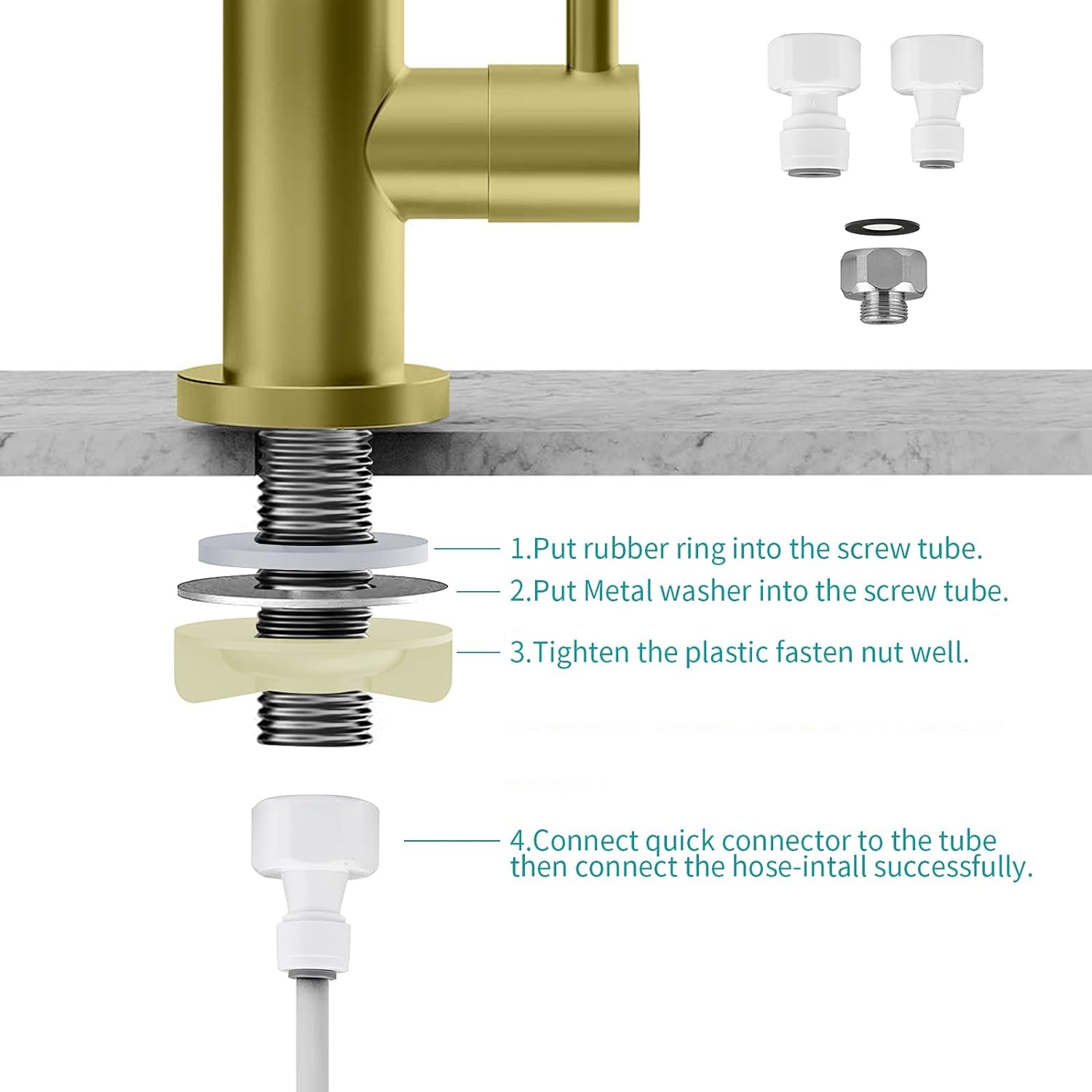 Reverse Osmosis Faucet Fits Non-Air Gap Water Filtration Systems, Modern Filtered Water Faucet Stainless Steel (Brushed Gold)