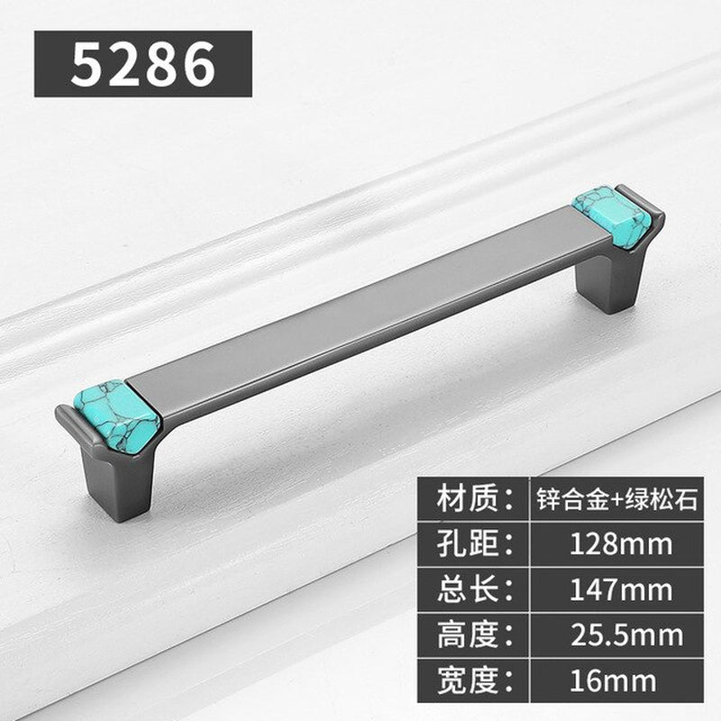 Modern Gray Alloy + Turquoise Handle Cabinet Door Handles Drawer Pulls and Knobs 