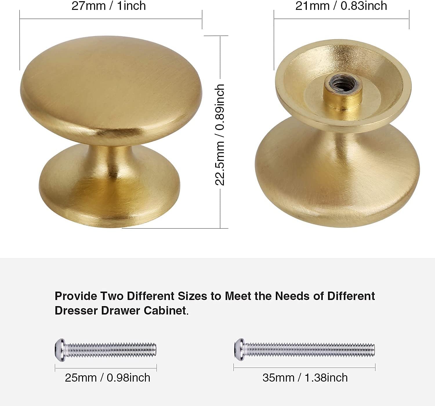 1 Inch Drawer Knob, 12-Pack Brass Kitchen Cabinet Knobs, 27Mm Diameter Drawer Pulls