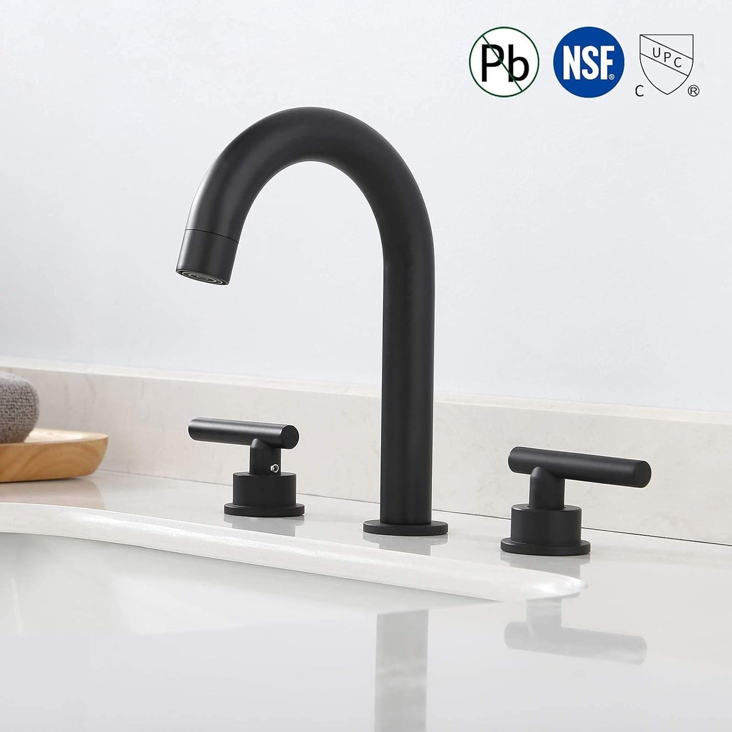 Black Bathroom Sink Faucet 3 Hole 8-Inch Widespread Bathroom Faucet