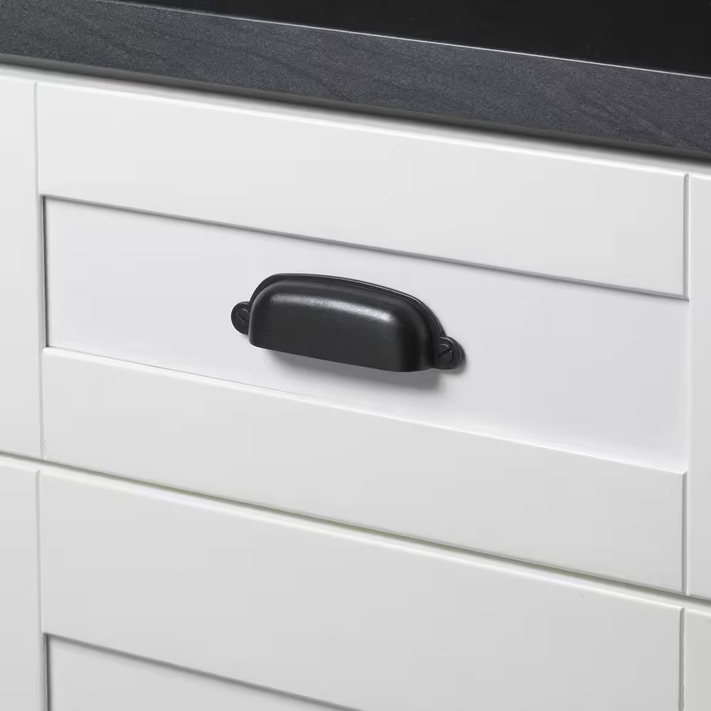 3-1/2 In. Matte Black Classic Bin Cup Handle Drawer Pulls (10-Pack)