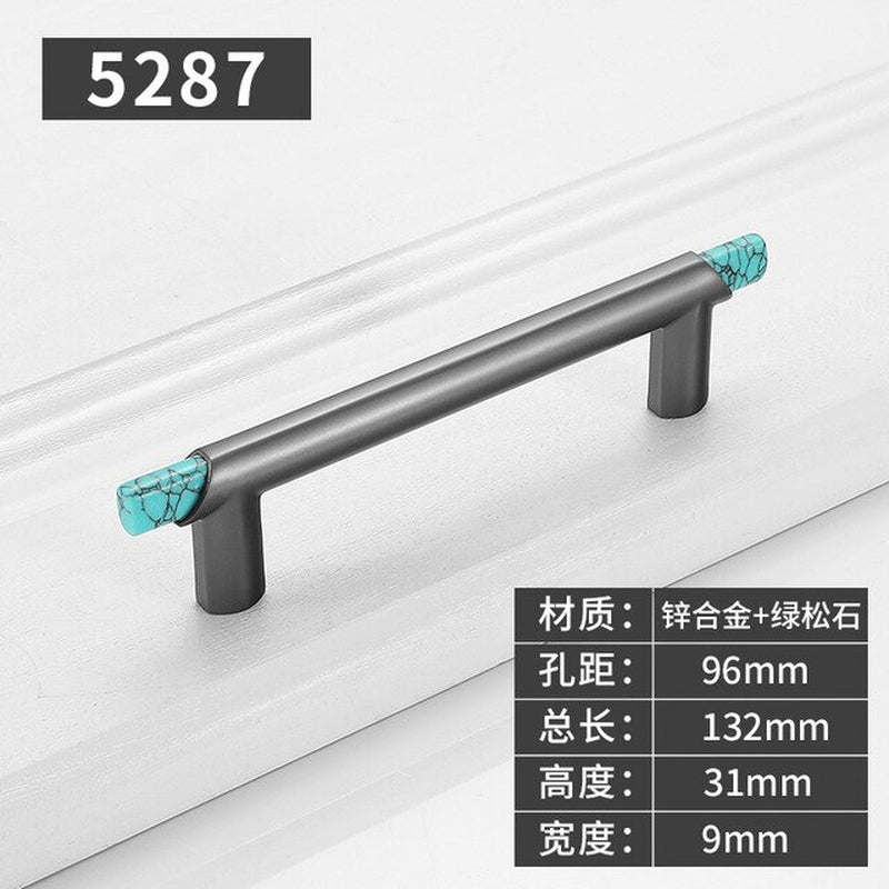 Modern Gray Alloy + Turquoise Handle Cabinet Door Handles Drawer Pulls and Knobs 