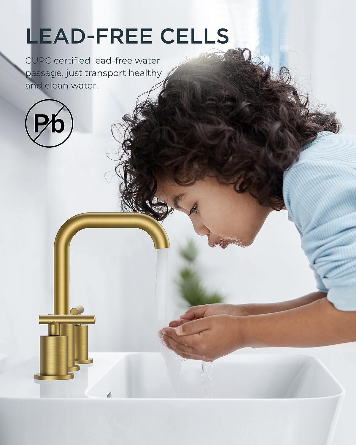 Brushed Gold Bathroom Faucet 3 Hole, 2 Handle 8 Inch Widespread Bathroom Faucet Gold