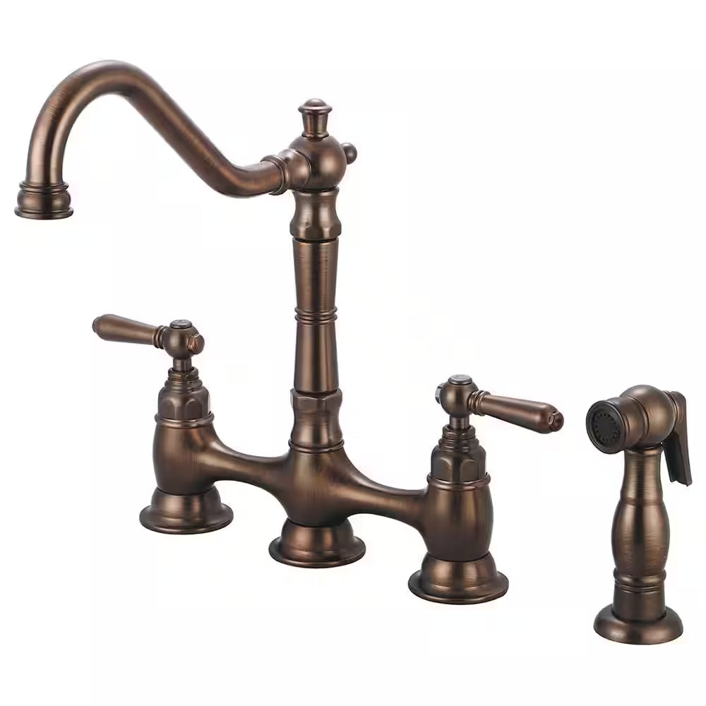 2-Handle Bridge style Kitchen Faucet with Side Sprayer in Oil Rubbed Bronze