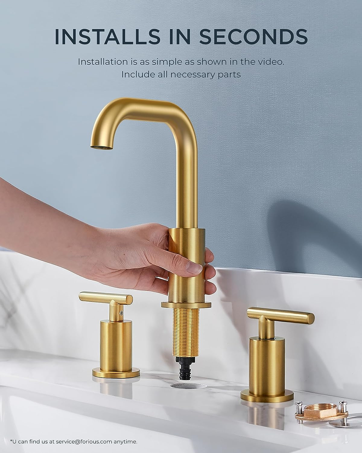 Brushed Gold Bathroom Faucet 3 Hole, 2 Handle 8 Inch Widespread Bathroom Faucet Gold