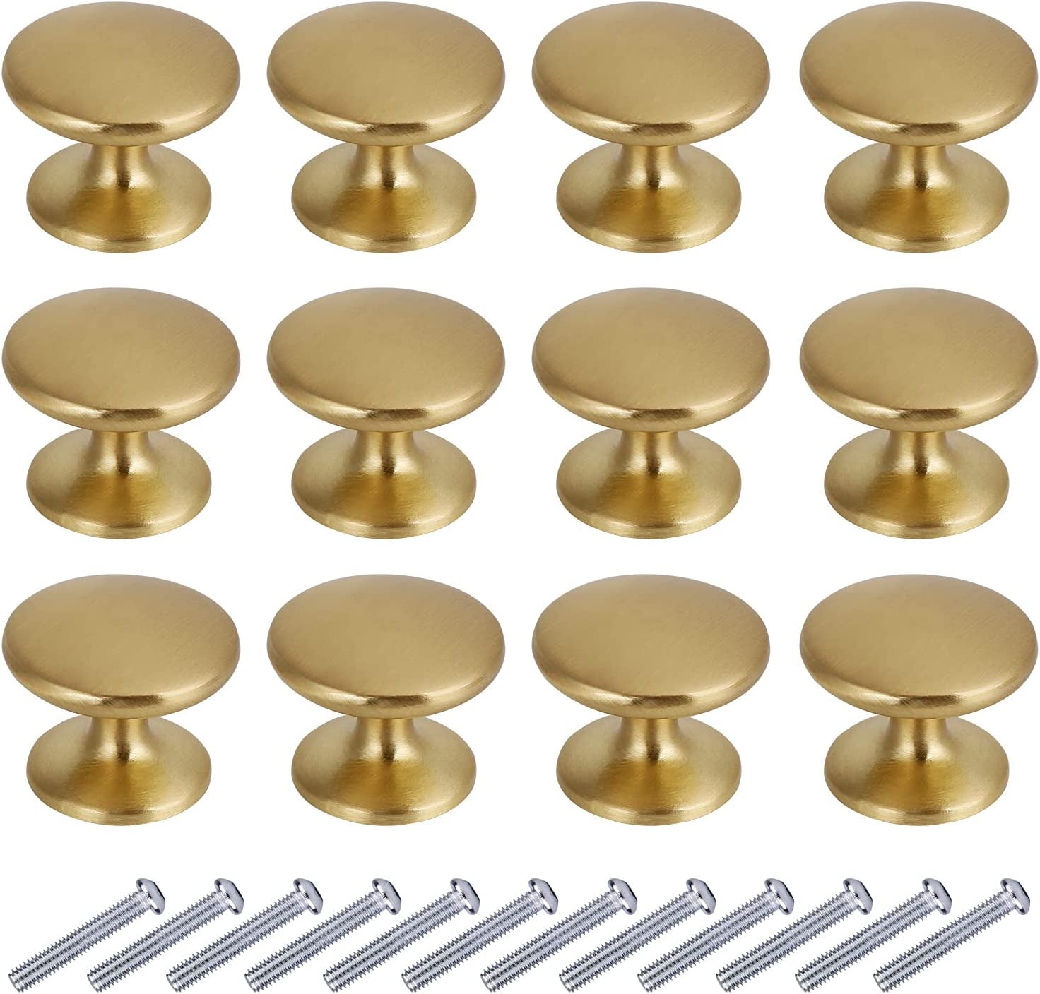 1 Inch Drawer Knob, 12-Pack Brass Kitchen Cabinet Knobs, 27Mm Diameter Drawer Pulls