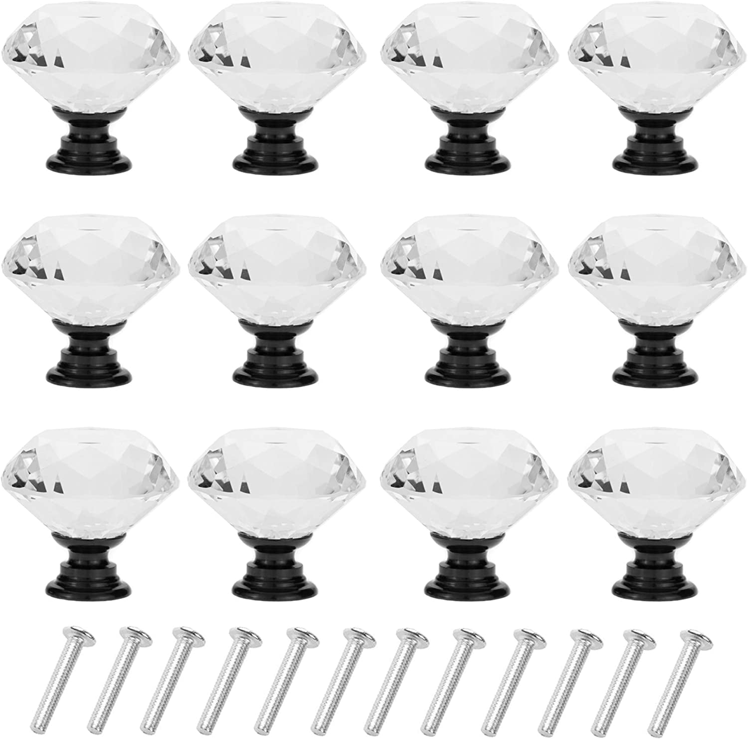 12 Pack 30 Mm Drawer Pulls/ Handles Crystal Knobs Drawer Pulls