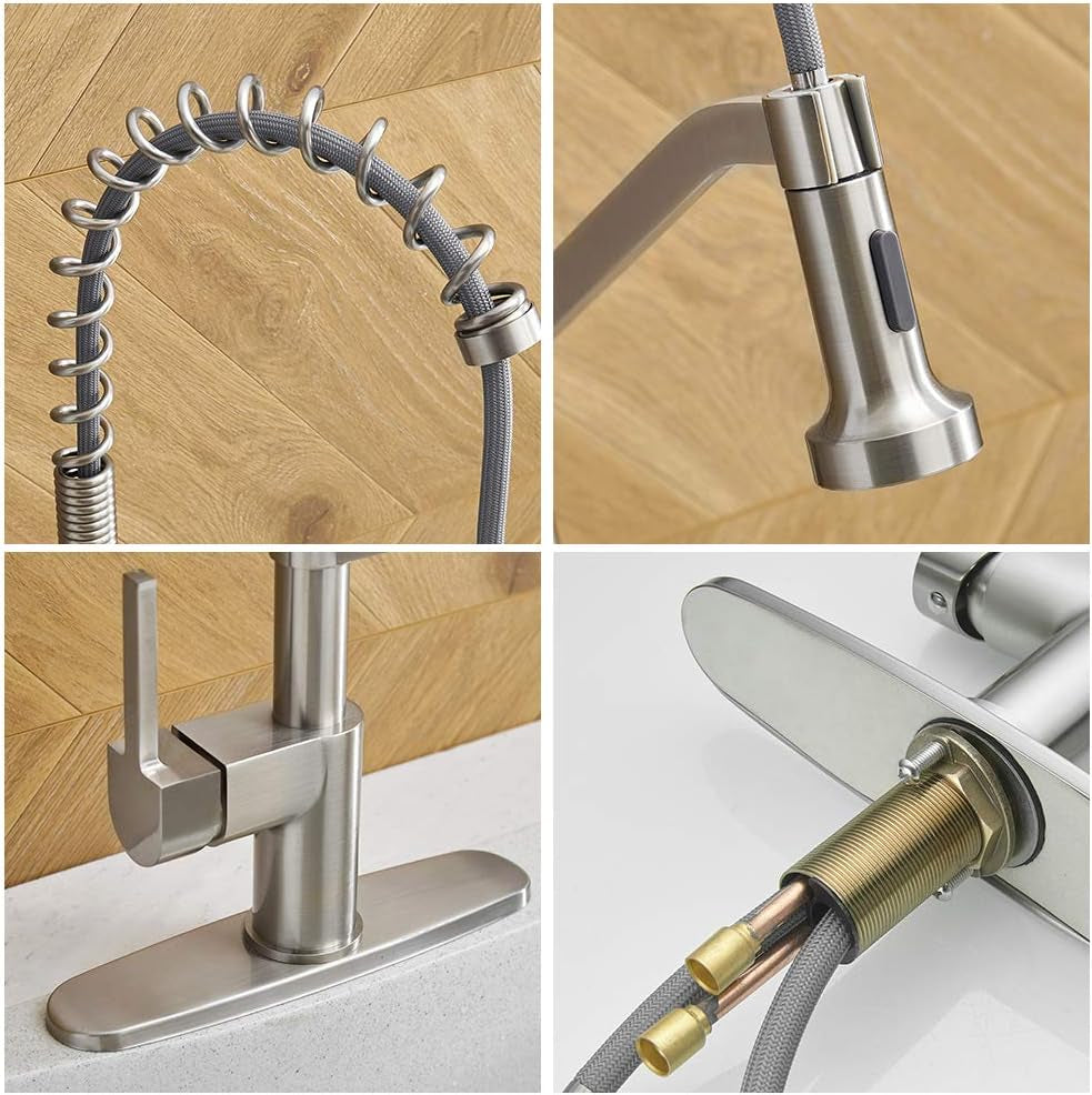 Brushed Nickel Kitchen Sink Faucets with Pull down Sprayer Single Handle Single Hole Faucet 