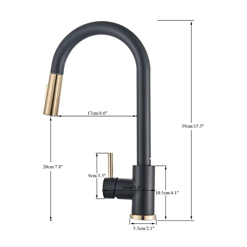 Kitchen Sink Faucet Pull Out Sprayer Nozzle Black Gold and Faucet 