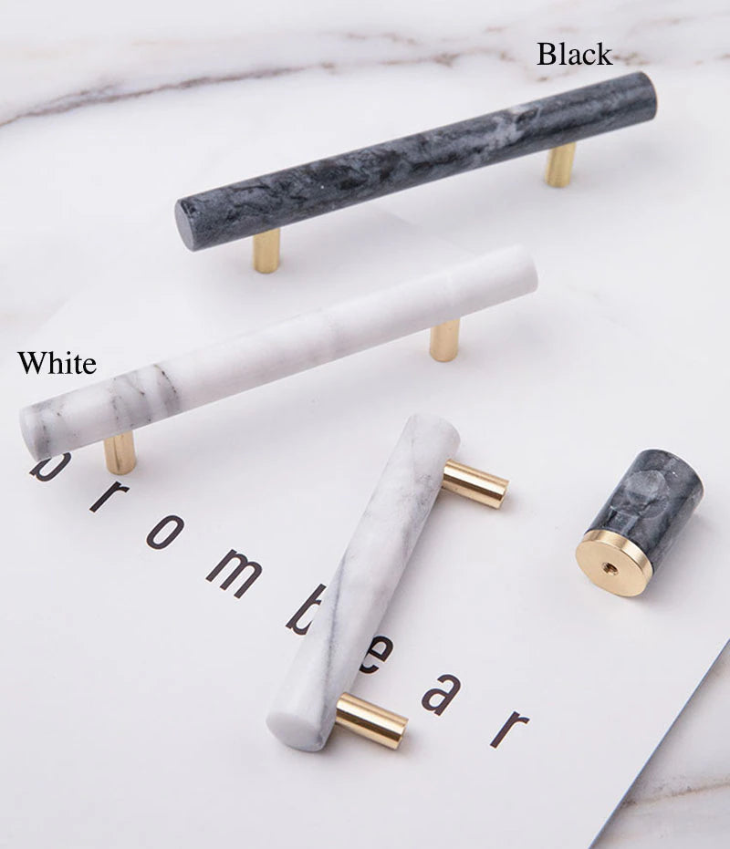 Stone Marble and Brass Cabinet Knobs/ Drawer Pulls 