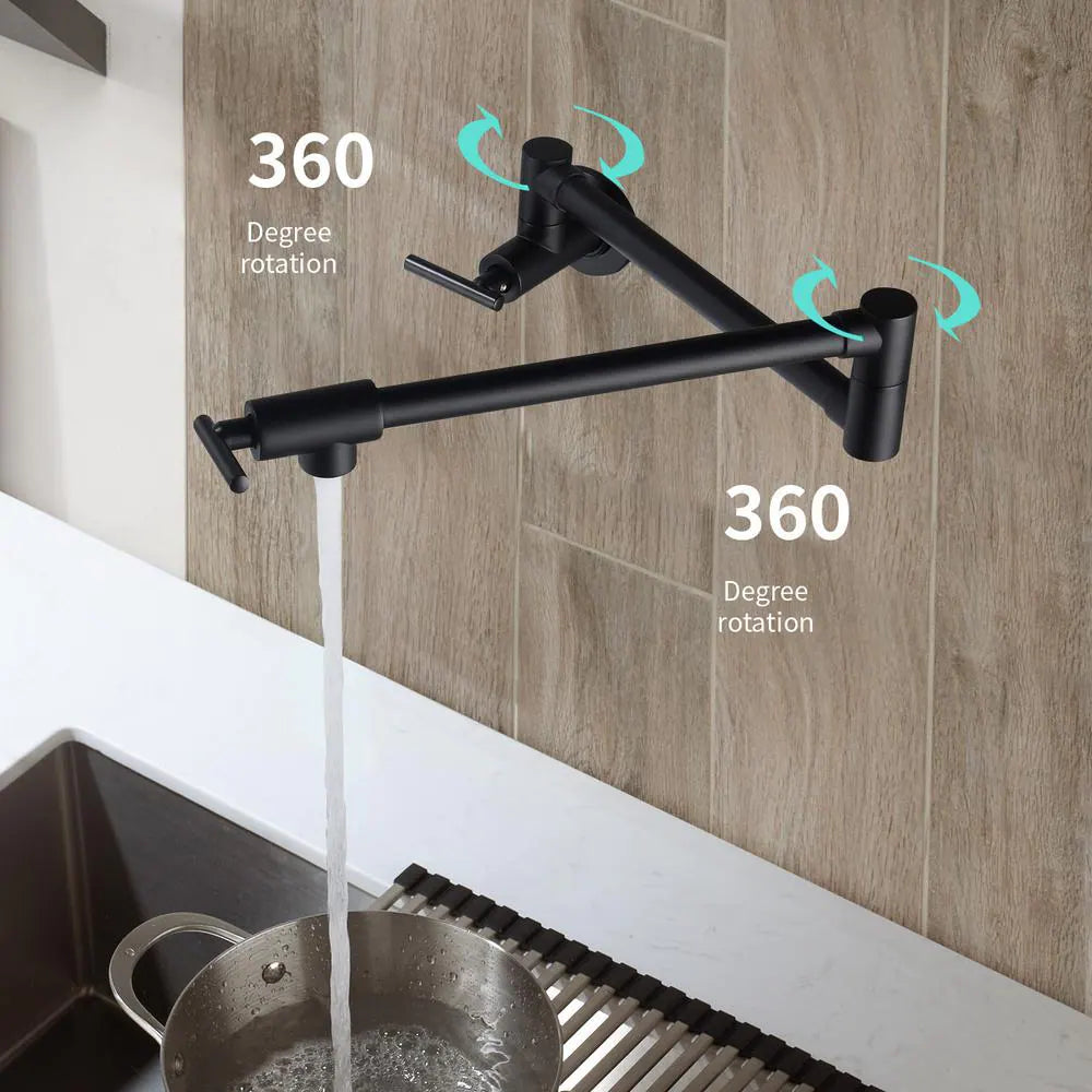 Wall Mount Pot Filler Faucet Double-Handle in Matte Black