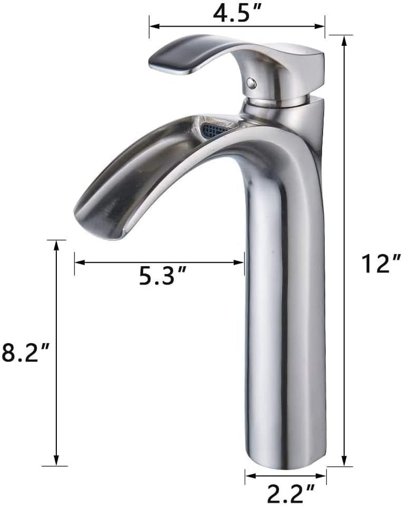 Modern Tall Widespread Brushed Nickel Single Handle Single Hole Waterfall Faucet