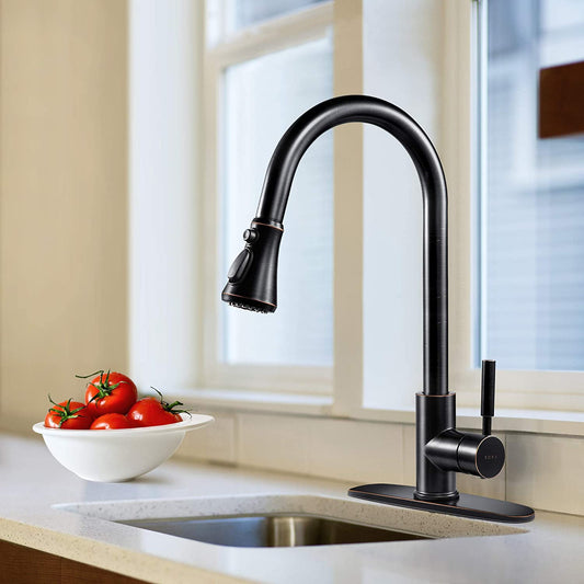 Pull down Kitchen Faucet with Sprayer High Arc W/ Three Working Modes Fit for 1 & 3 Hole, Oil Rubbed Bronze