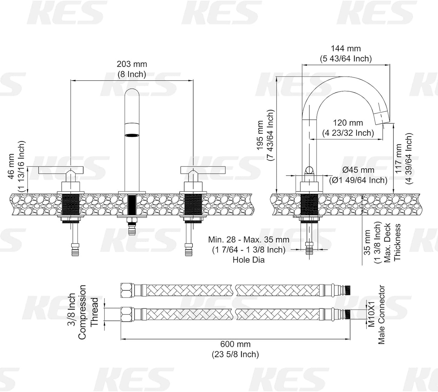 Black Bathroom Sink Faucet 3 Hole 8-Inch Widespread Bathroom Faucet