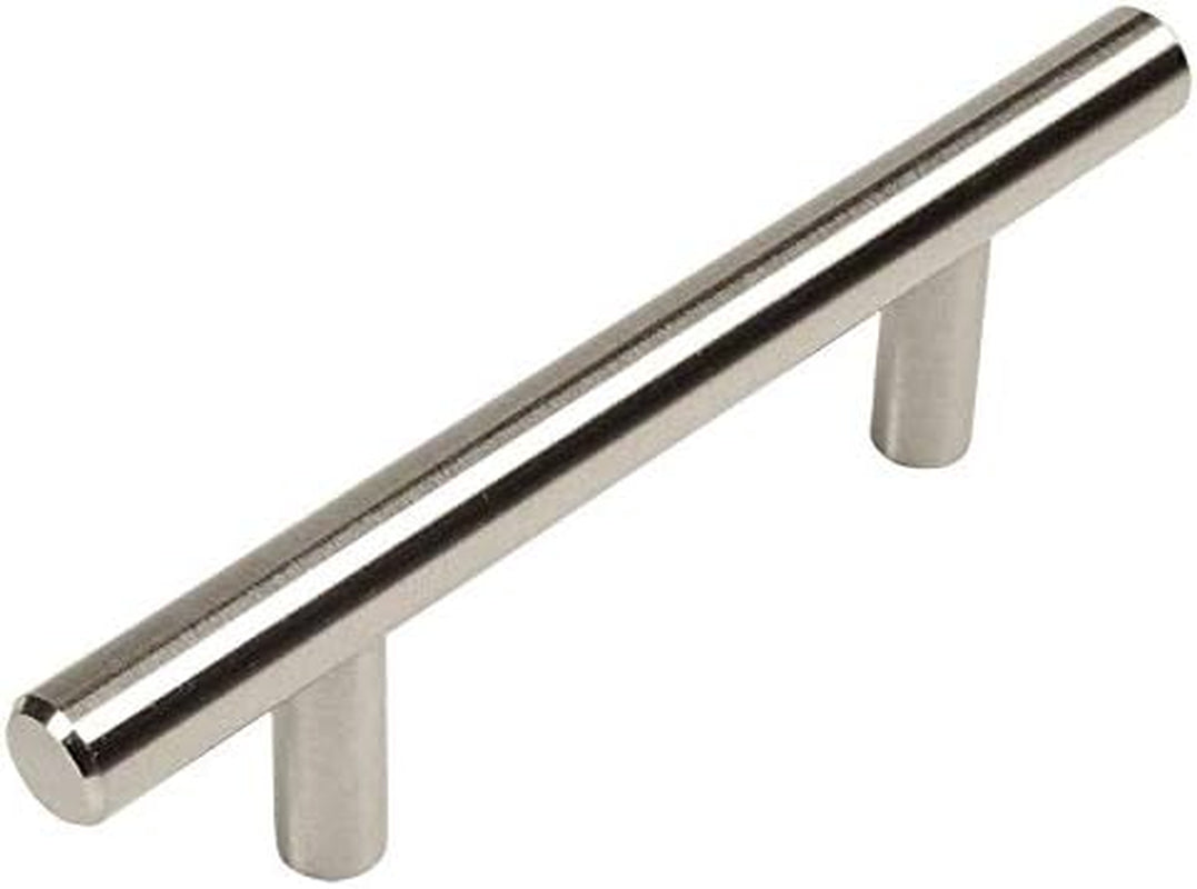 5 Pack Satin Nickel Cabinet Hardware Euro Style Bar Handle Pull - 3" Inch (76Mm) Hole Centers, 1/2" Inch Bar Diameter