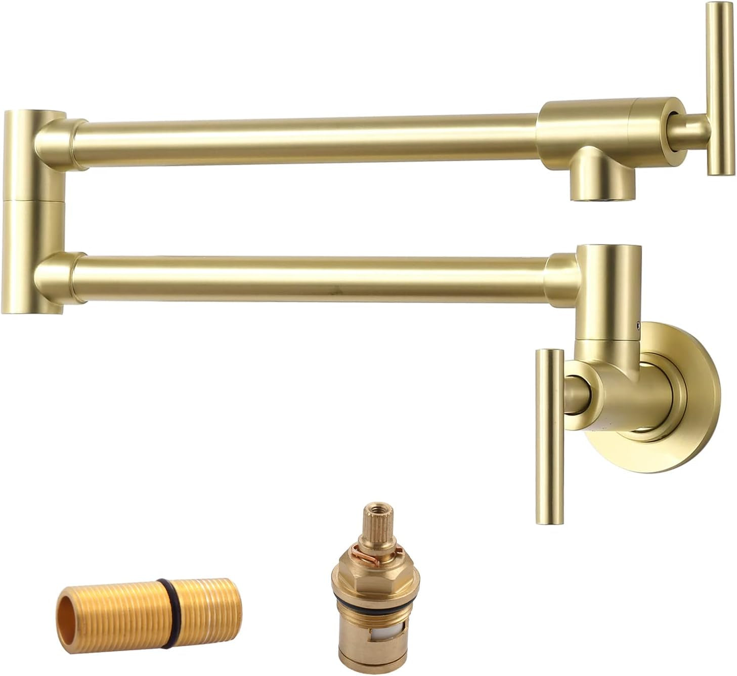 Solid Brass Pot Filler, Wall Mount Commercial Pot Filler Faucet in Brushed Gold