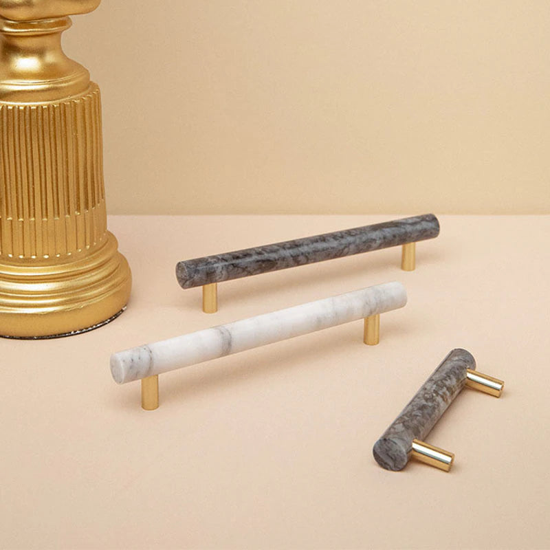 Stone Marble and Brass Cabinet Knobs/ Drawer Pulls 