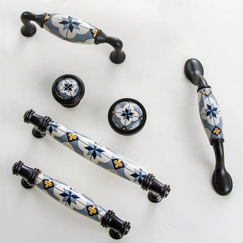 Blue Flower / Ceramic Handles and Knobs Drawer Pulls