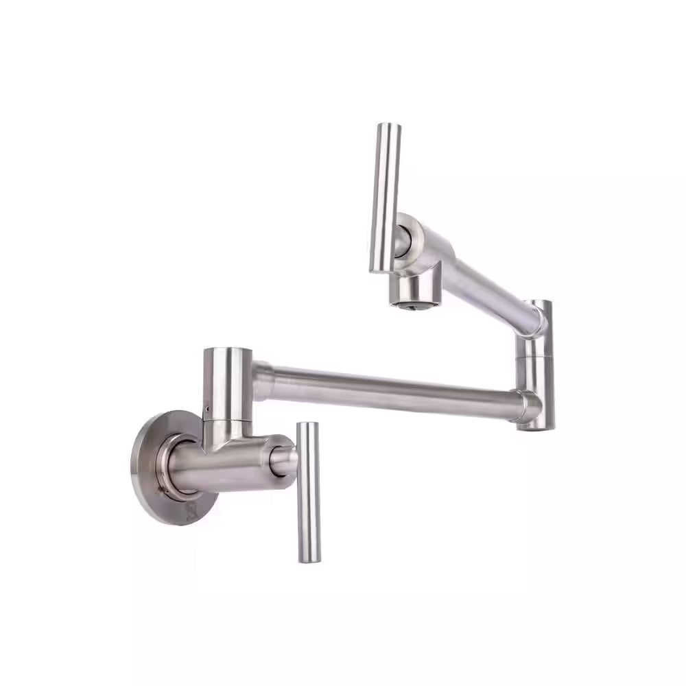 Contemporary Wall Mount Pot Filler with 2-Handle in Brushed Nickel