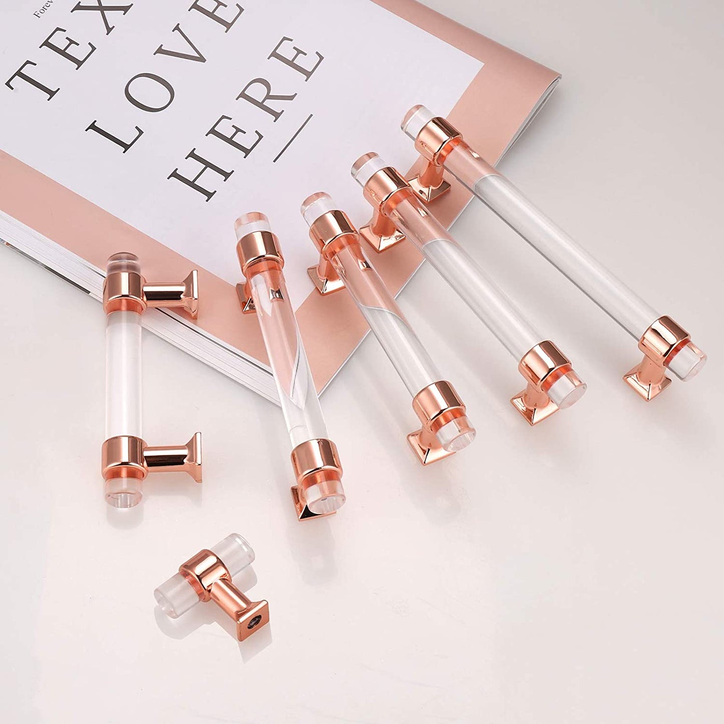 6 Pack Rose Gold Handles Acrylic Drawer Pulls Modern T Bar Drawer Pull Clear Acrylic 