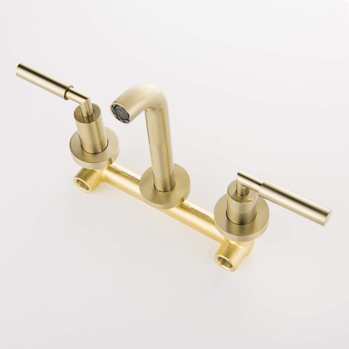 Brushed Gold Wall Mount Bathroom Faucet, Wall Mounted Sink Faucet, Dual Handle, Solid Brass, Rough-In Valve Included