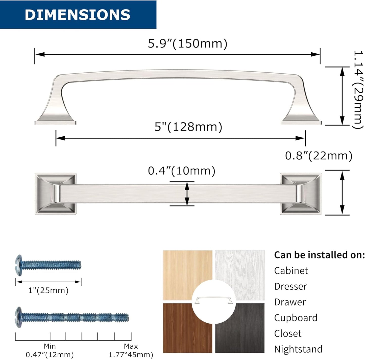 Kitchen Cabinet Handles/ pulls 5 Inch Hole Center Brushed Nickel Drawer Pulls Pack of 5