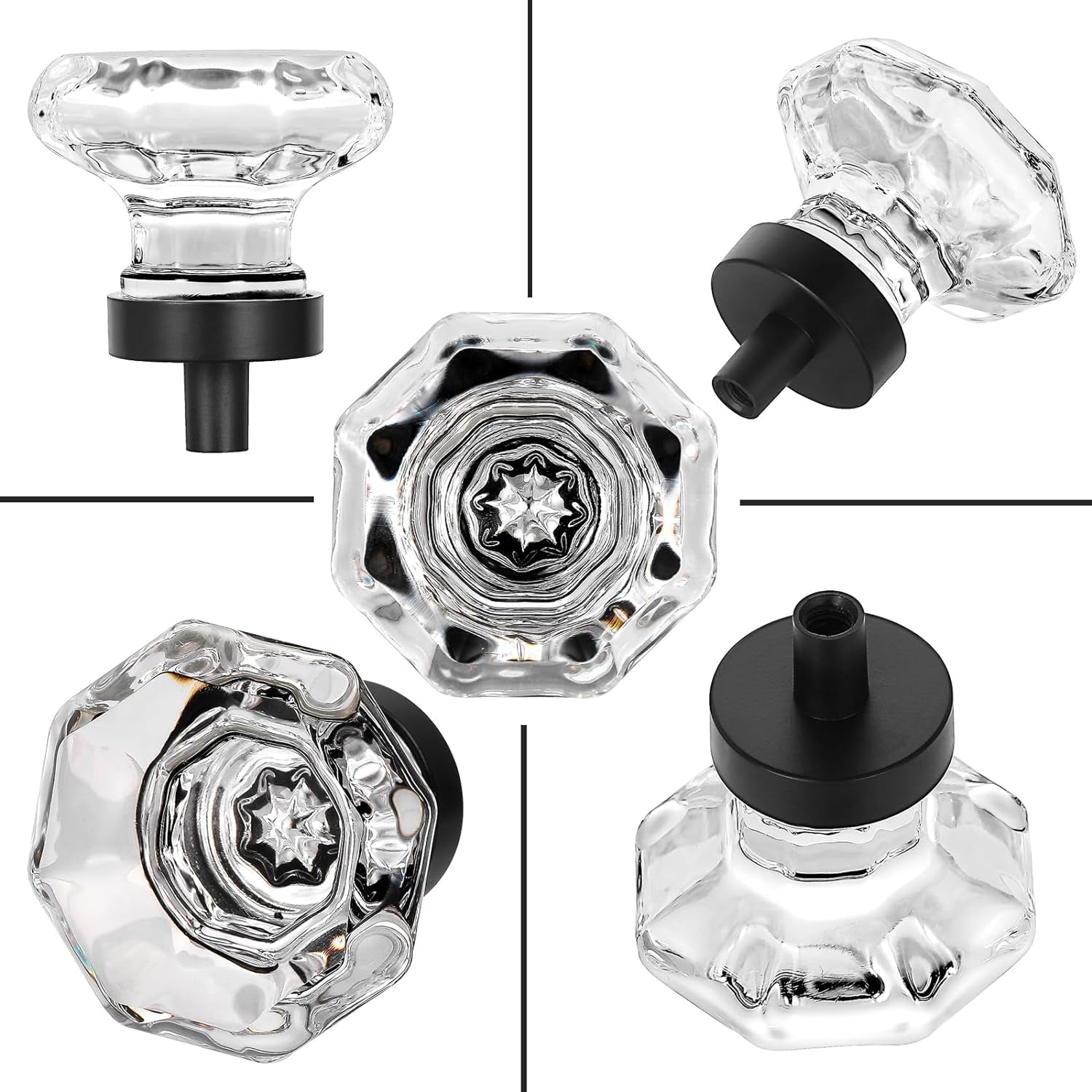 8 Pcs Crystal Cabinet Knobs, Glass Cabinet Knobs Cabinet Drawer Pulls and Knobs Black Matte Surround. 