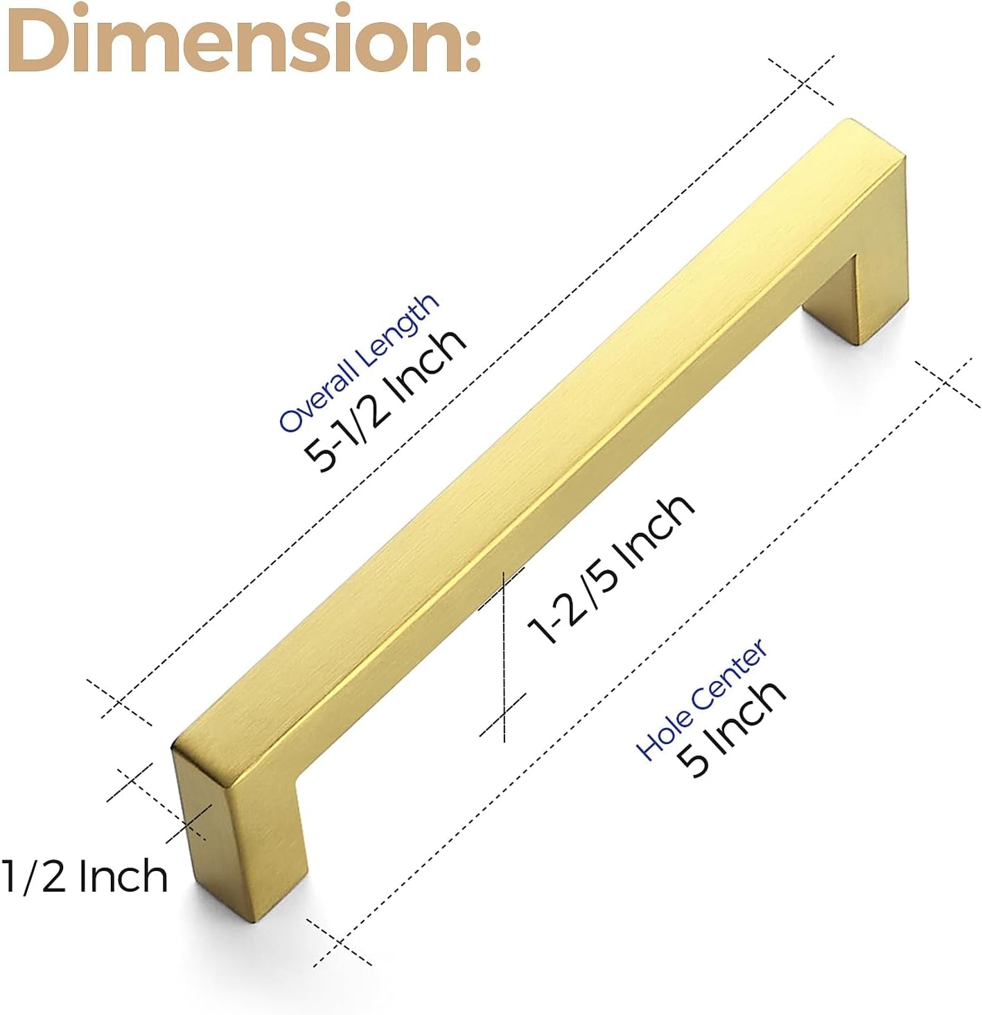 20 Pack 5 Inch Stainless Steel Cabinet Handles Square Cabinet Pulls Brushed Brass Cabinet Hardware 