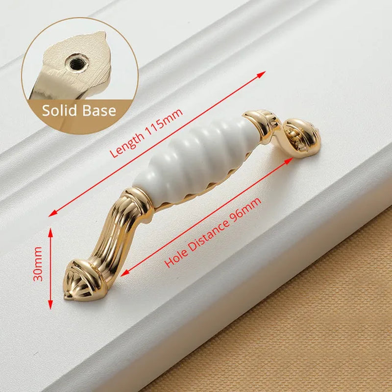 Ceramic Handles/Cabinet Pulls Gold White Zinc Alloy Drawer Pulls