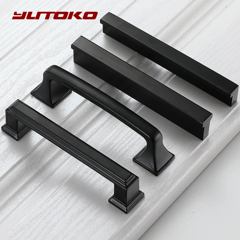 Black Cabinet Handle/Pull Square Hardware Zinc Alloy Kitchen Knobs 