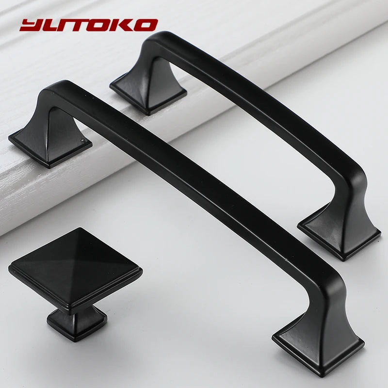 Black Cabinet Handle/Pull Square Hardware Zinc Alloy Kitchen Knobs 